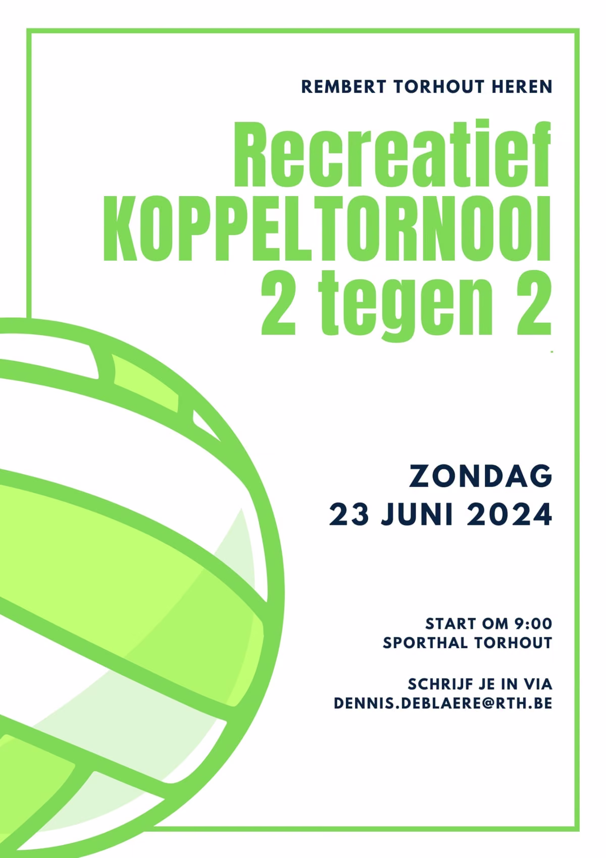 Affiche van het recreatief koppeltornooi 2 tegen 2 op zondag 23 juni 2024 in de sporthal van Torhout
