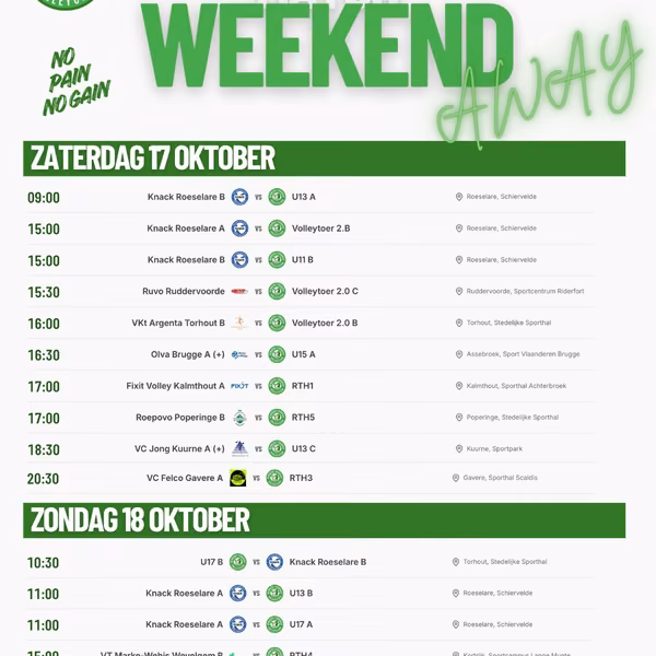 Alle ploegen op verplaatsing, behalve onze U17B.